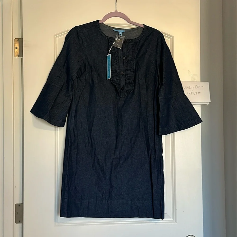 Draper James Chambray Ruffle Shift Dress - Size 0